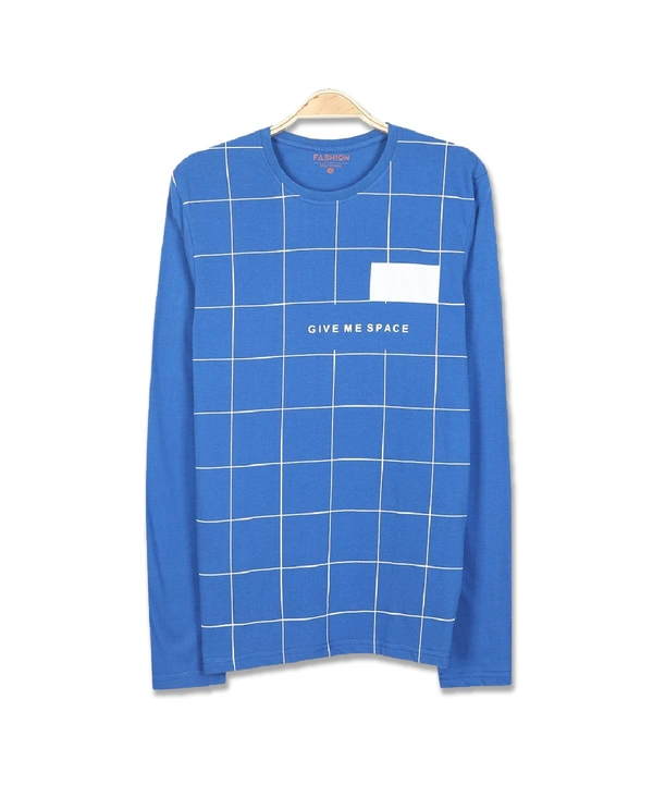 Cotton Rich Round Neck Printed T-shirt Men-Give Me Space - L, Blue