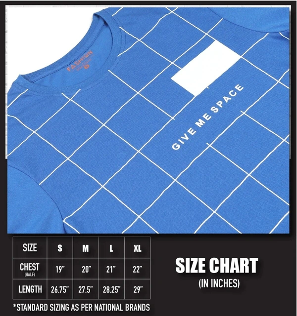 Cotton Rich Round Neck Printed T-shirt Men-Give Me Space - L, Blue