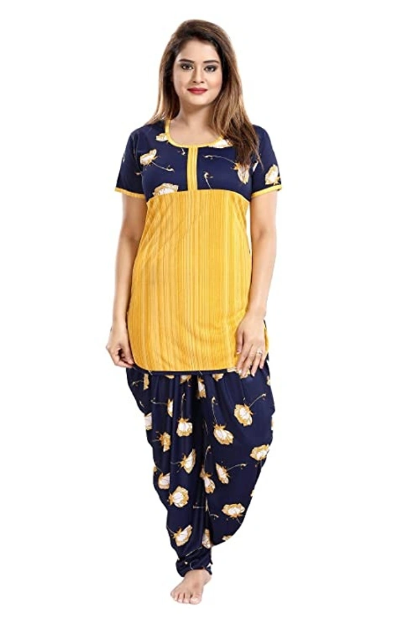 Top and Dhoti Style Bottom Night Suit/Nighty/Nightdress/Night Gown for Women and Girls  - XXL, Mustard