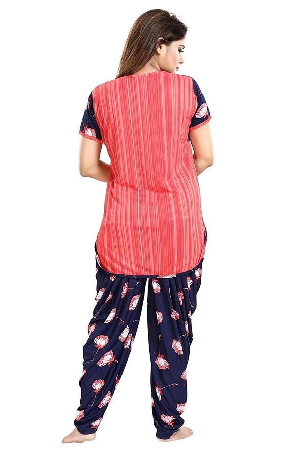 Top and Dhoti Style Bottom Night Suit/Nighty/Nightdress/Night Gown for Women and Girls  - L, Red