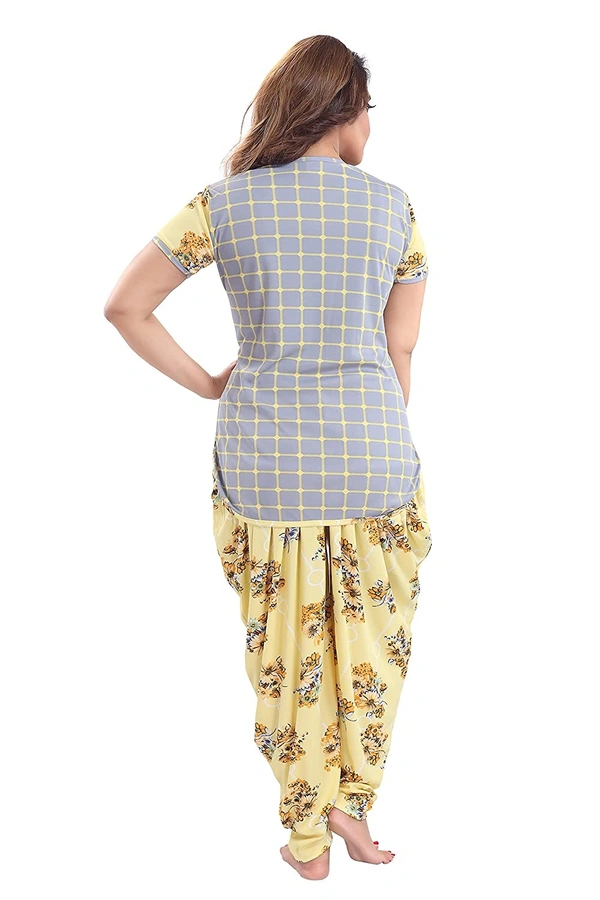 Top and Dhoti Style Bottom Night Suit/Nighty/Nightdress/Night Gown for Women and Girls - XXL, Yellow