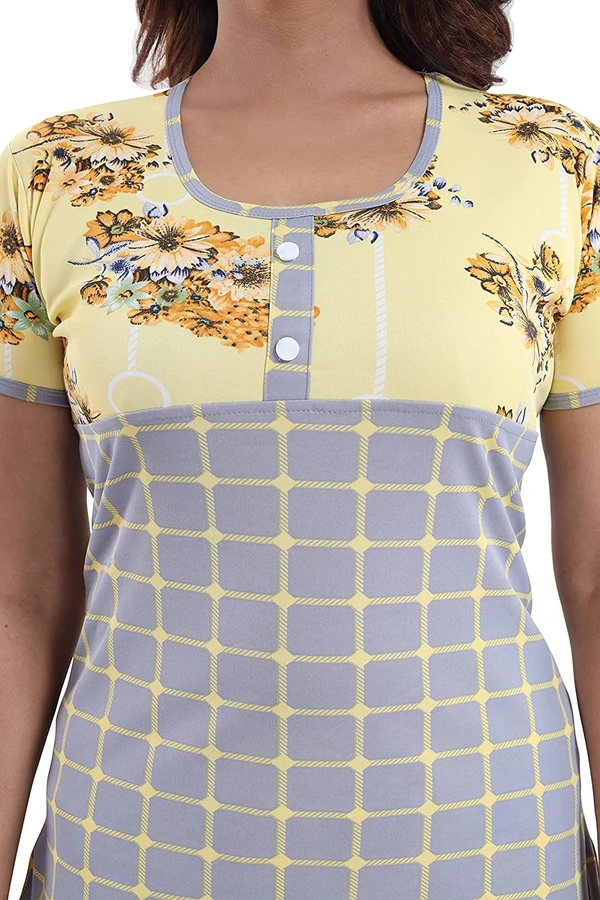 Top and Dhoti Style Bottom Night Suit/Nighty/Nightdress/Night Gown for Women and Girls - XXL, Yellow
