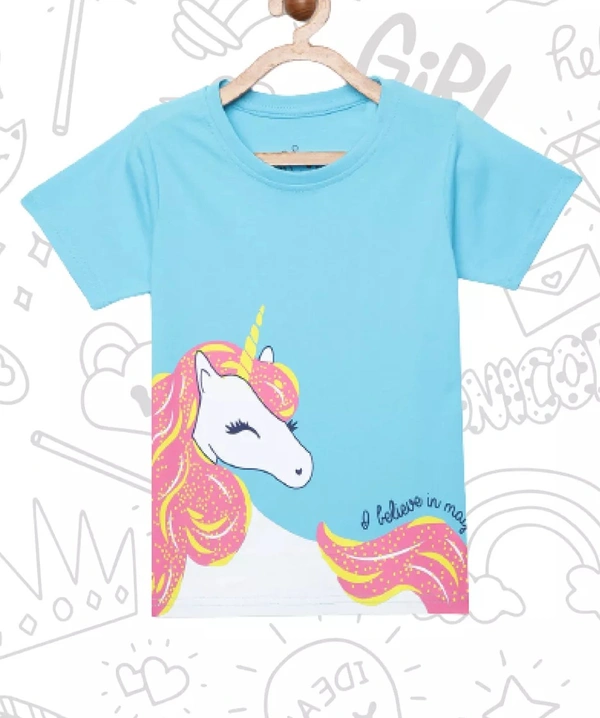 100% Cotton Half Sleeves Graphic Print T-Shirts For Girls-I BELIEVE IN ME - 4-5 Years(24), Sky Blue