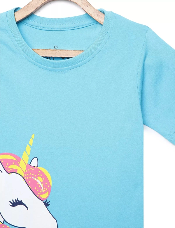 100% Cotton Half Sleeves Graphic Print T-Shirts For Girls-I BELIEVE IN ME - 4-5 Years(24), Sky Blue