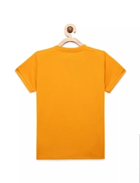 Polyester Half Sleeves Animal Print Round Neck T-Shirts For Girls - 9-10 Years(32), Mustard
