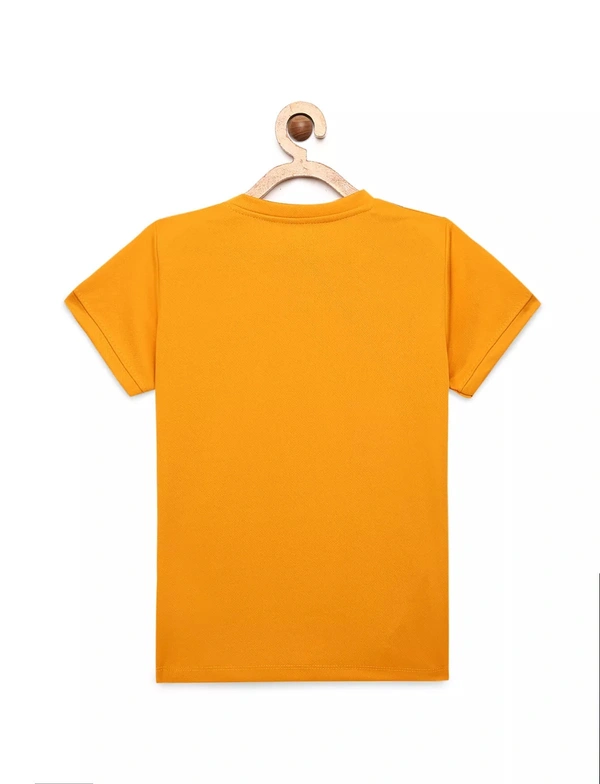 Polyester Half Sleeves Animal Print Round Neck T-Shirts For Girls - 9-10 Years(32), Mustard