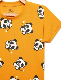 Polyester Half Sleeves Animal Print Round Neck T-Shirts For Girls - 9-10 Years(32), Mustard