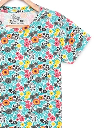 Cotton Half Sleeves Floral Print T-Shirts For Girls-3-12 Years - 3-4 Years(22), Blue