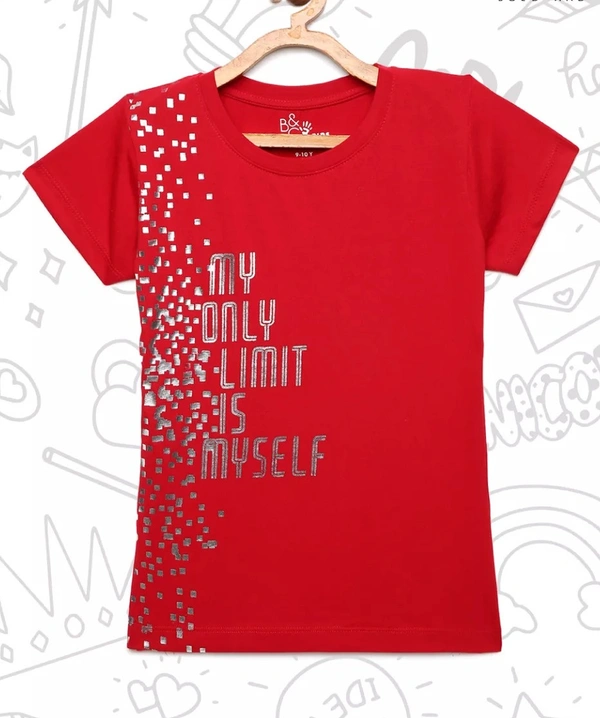 Cotton Half Sleeves Graphic Print T-Shirts For Girls-My Only Limit Is Myself - 9-10 Years(32), Red