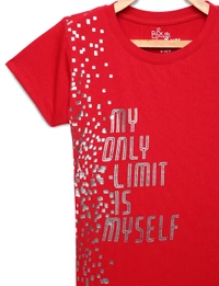 Cotton Half Sleeves Graphic Print T-Shirts For Girls-My Only Limit Is Myself - 9-10 Years(32), Red