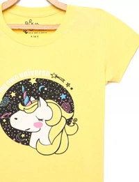 Classic Cotton Half Sleeves Graphic Print T-Shirts For Girls-I Live In My Own Universe - 11-12 Years(34), Light Yellow