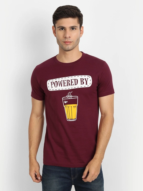 Cotton Half Sleeves Graphic Print T-Shirt for Mens Maroon-Powered By Tea - L, Maroon