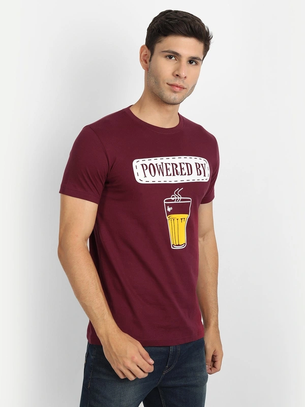 Cotton Half Sleeves Graphic Print T-Shirt for Mens Maroon-Powered By Tea - L, Maroon