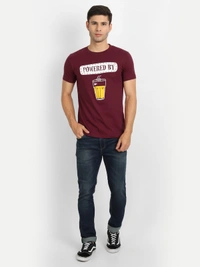 Cotton Half Sleeves Graphic Print T-Shirt for Mens Maroon-Powered By Tea - L, Maroon