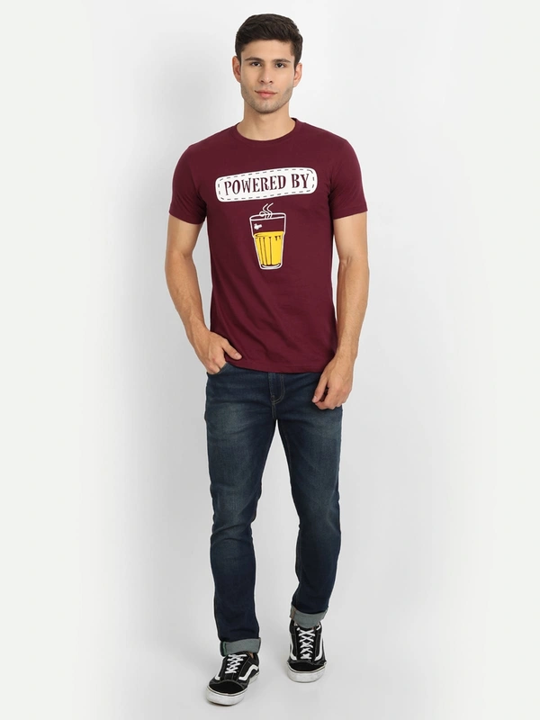 Cotton Half Sleeves Graphic Print T-Shirt for Mens Maroon-Powered By Tea - L, Maroon