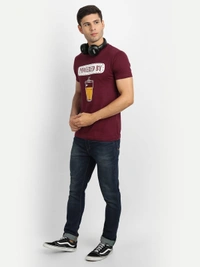 Cotton Half Sleeves Graphic Print T-Shirt for Mens Maroon-Powered By Tea - L, Maroon