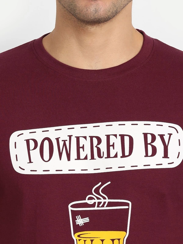 Cotton Half Sleeves Graphic Print T-Shirt for Mens Maroon-Powered By Tea - L, Maroon