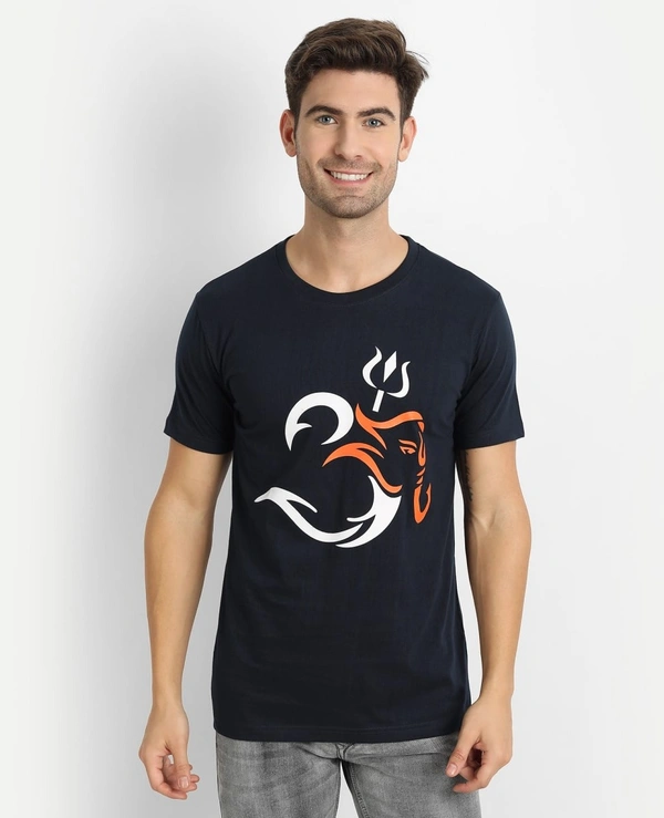 Cotton Half Sleeves Graphic Print T-Shirt for Mens Navy-Om - L, Navy