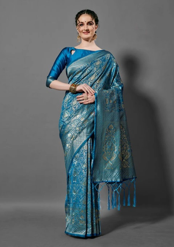 Cotton Silk Other Pattern Banarasi Saree - Free Size, Sky Blue