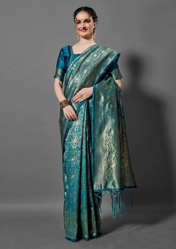 Cotton Silk Other Pattern Banarasi Saree - Free Size, Teal