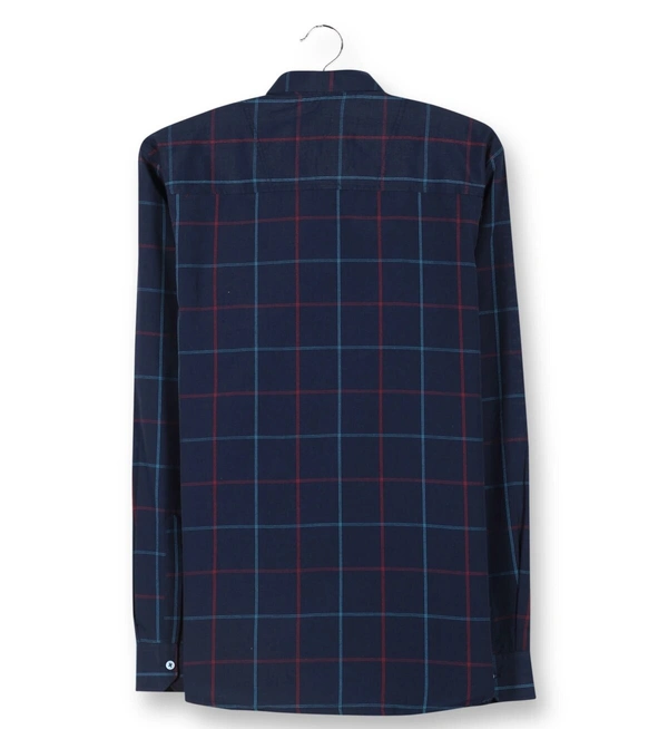 Cotton Blend Casual Wear Big Checks Shirt for Men - L, Navy