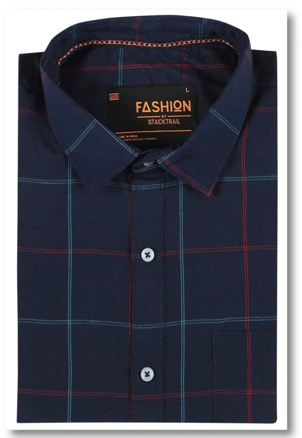 Cotton Blend Casual Wear Big Checks Shirt for Men - L, Navy