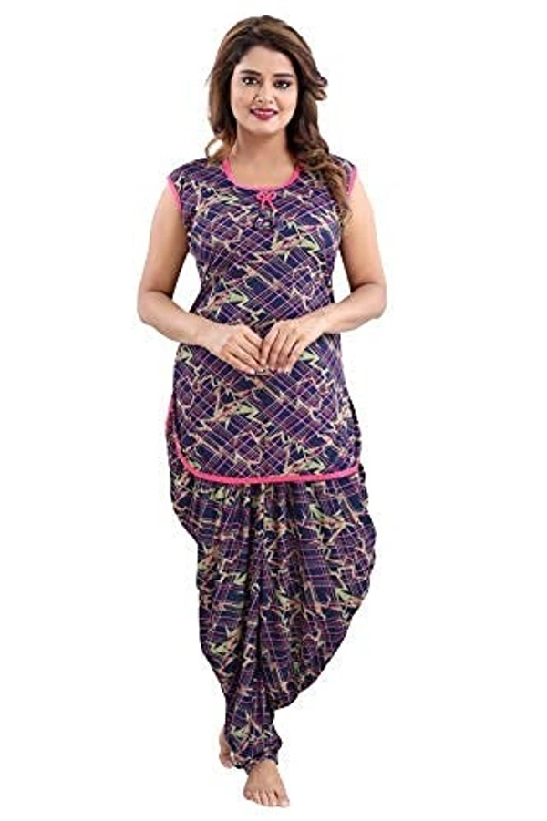 Sarina Half Sleeves All Over Print Top And Maxi Dhoti Style Bottom Night Suit For Women-LINING - XL, Pink