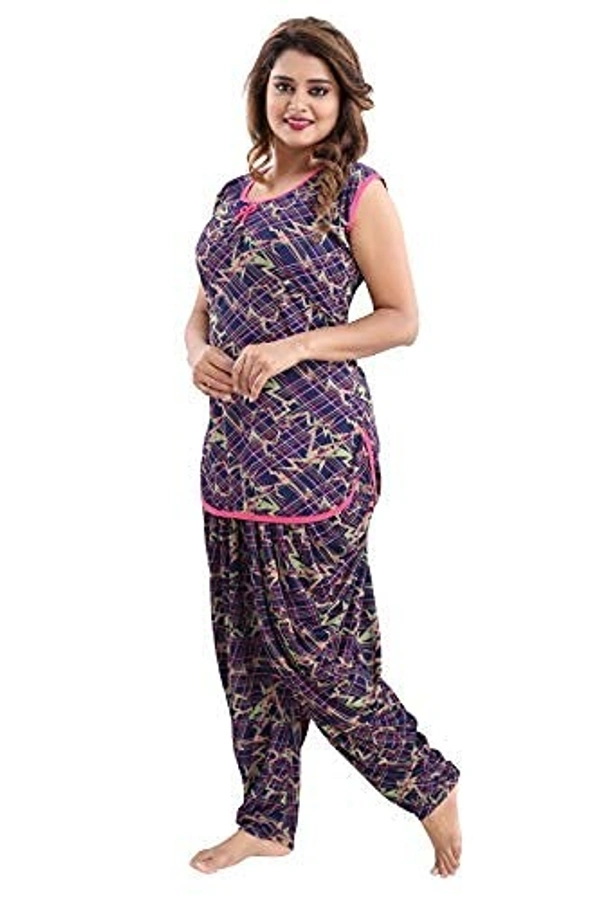 Sarina Half Sleeves All Over Print Top And Maxi Dhoti Style Bottom Night Suit For Women-LINING - XL, Pink