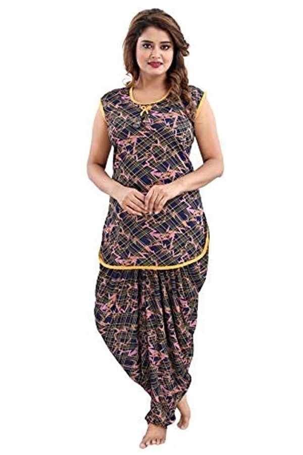 Sarina Half Sleeves All Over Print Top And Maxi Dhoti Style Bottom Night Suit For Women-LINING - 2XL, Yellow