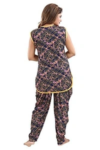 Sarina Half Sleeves All Over Print Top And Maxi Dhoti Style Bottom Night Suit For Women-LINING - 2XL, Yellow