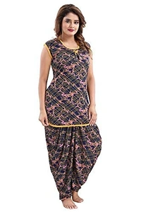 Sarina Half Sleeves All Over Print Top And Maxi Dhoti Style Bottom Night Suit For Women-LINING - 2XL, Yellow