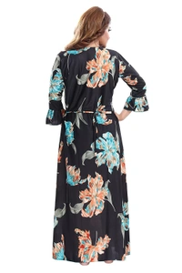 Sarina Square Neck Floral Beautiful Print Full-Flare 3/4 Sleeve Night Gown Nighty/ Night Gown/Nightwear-SKY BLUE - 2XL, Blue