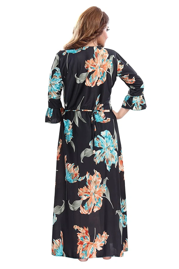 Sarina Square Neck Floral Beautiful Print Full-Flare 3/4 Sleeve Night Gown Nighty/ Night Gown/Nightwear-SKY BLUE - 2XL, Blue