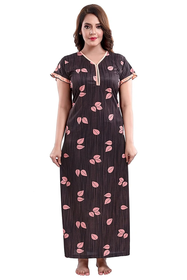 Sarina V Neck Floral Print Night Gown For Women - XL, LIGHT SALMON