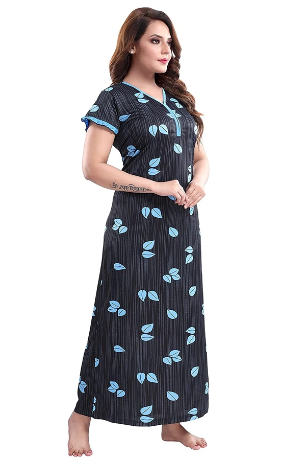Sarina V Neck Floral Print Night Gown For Women - XL, SKY BLUE