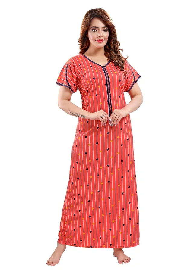 Sarina V Neck Floral Print Nighty / Nightgown With 13" Long Zip Multipurpose Feeding/ Maternity/Nursing Nighty - 2XL, Orange