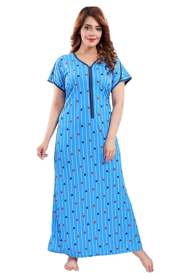 Sarina V Neck Floral Print Nighty / Nightgown With 13" Long Zip Multipurpose Feeding/ Maternity/Nursing Nighty - XL, Blue