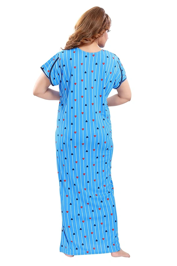 Sarina V Neck Floral Print Nighty / Nightgown With 13" Long Zip Multipurpose Feeding/ Maternity/Nursing Nighty - XL, Blue
