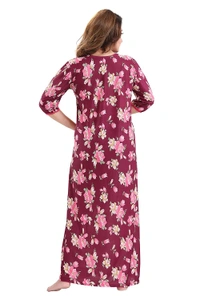 Sarina Square Neck Floral Girl's Print Soft And Silky Full Length Nighty I Nightdress I Nightwear - XL, Violet Red