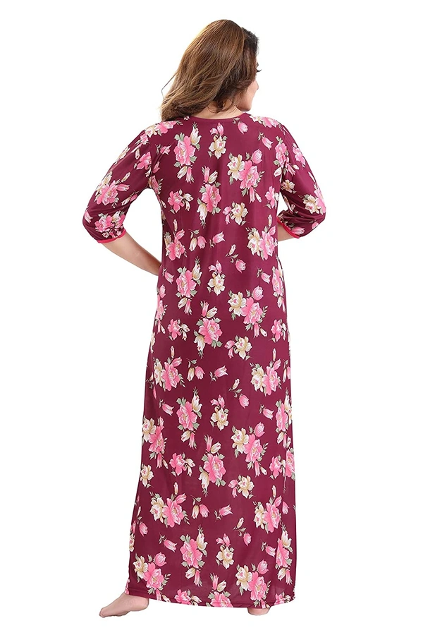 Sarina Square Neck Floral Girl's Print Soft And Silky Full Length Nighty I Nightdress I Nightwear - XL, Violet Red