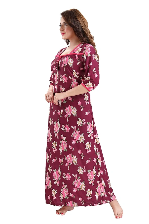 Sarina Square Neck Floral Girl's Print Soft And Silky Full Length Nighty I Nightdress I Nightwear - XL, Violet Red