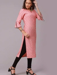 Liva Rayon Printed Knee Length A-Line Kurti For Women - M, Peach