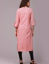 Liva Rayon Printed Knee Length A-Line Kurti For Women - L, Peach