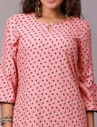 Liva Rayon Printed Knee Length A-Line Kurti For Women - XXL, Peach