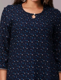 Liva Rayon Printed Knee Length A-Line Kurti For Women - Navy, L