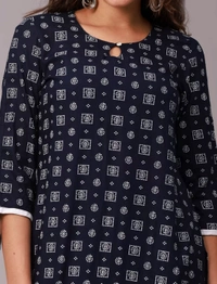 Liva Rayon Printed Knee Length Straight Kurti For Women - M, Navy