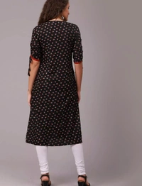 Liva Rayon Printed Knee Length Straight Kurti For Women - M, Black
