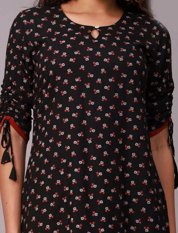 Liva Rayon Printed Knee Length Straight Kurti For Women - XL, Black