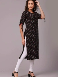 Liva Rayon Printed Knee Length Straight Kurti For Women - XXL, Black