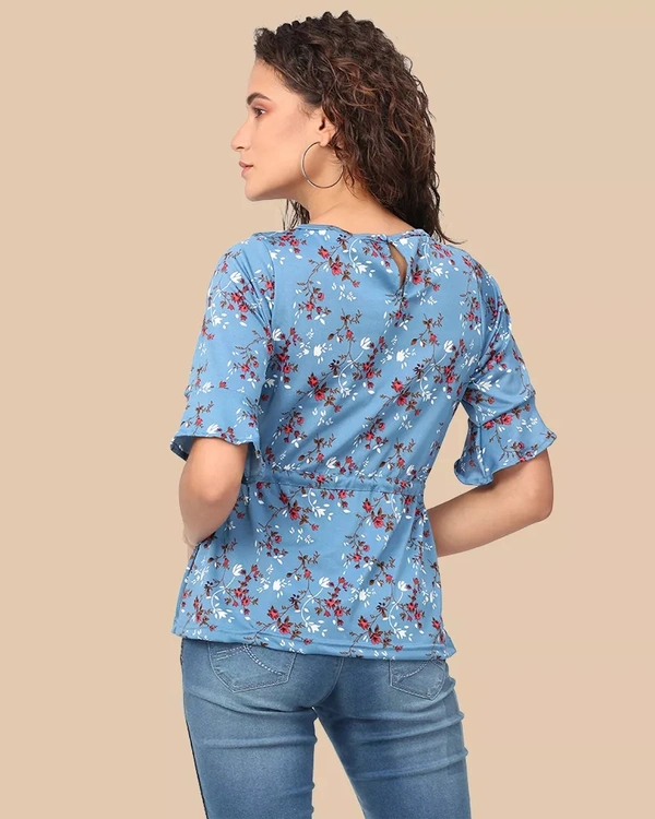 Imported Floral Print Regular / Waist Length Floral Top For Women - S, Blue
